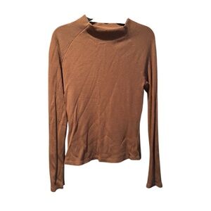 LNA Women's Mock Neck Long Sleeve Waffle Knit Top Brown Small